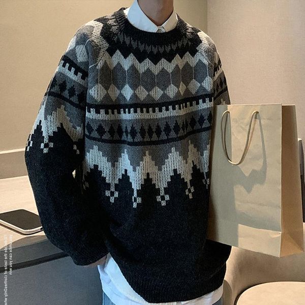 new retro warm mens sweaters pullovers thick korean round neck casual loose harajuku personality oversized christmas sweater, White;black
new retro warm mens sweaters pullovers thick korean round neck casual loose harajuku personality oversized christmas sweater, White;black