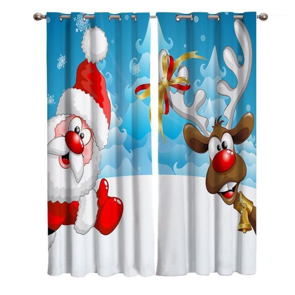 santa claus and reindeer home decor window curtains bedroom kitchen curtain panel curtains for living room1