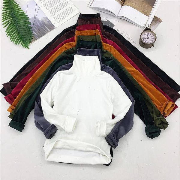 spring women turtleneck t shirt tees warm thick velvet t-shirts female bottoming long sleeve, White 
spring women turtleneck t shirt tees warm thick velvet t-shirts female bottoming long sleeve, White