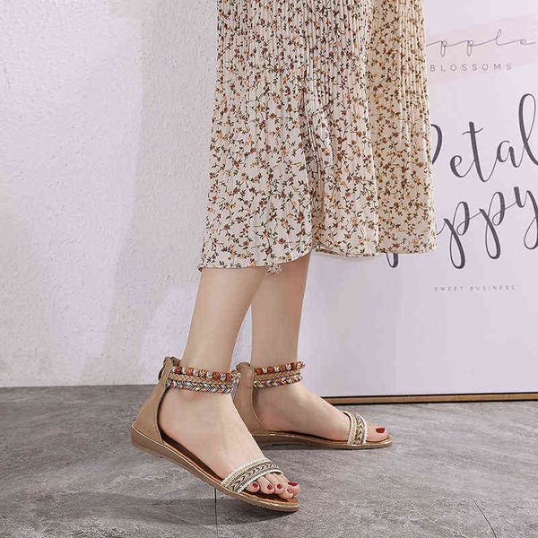 2022 roman sandals bohemian beaded ethnic style large wedge heel flat shoes, Black
2022 roman sandals bohemian beaded ethnic style large wedge heel flat shoes, Black