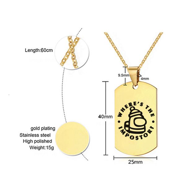 among us in our game peripheral golden stainless steel necklace tag key ring pendant werewolf killing, Silver
among us in our game peripheral golden stainless steel necklace tag key ring pendant werewolf killing, Silver