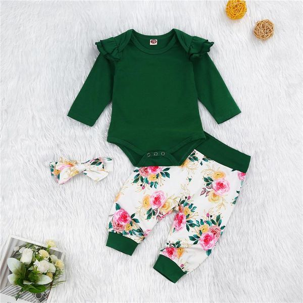 3pcs infant baby girl clothes long sleeve crew neck ruffle romper + floral pants + headband set, White
3pcs infant baby girl clothes long sleeve crew neck ruffle romper + floral pants + headband set, White