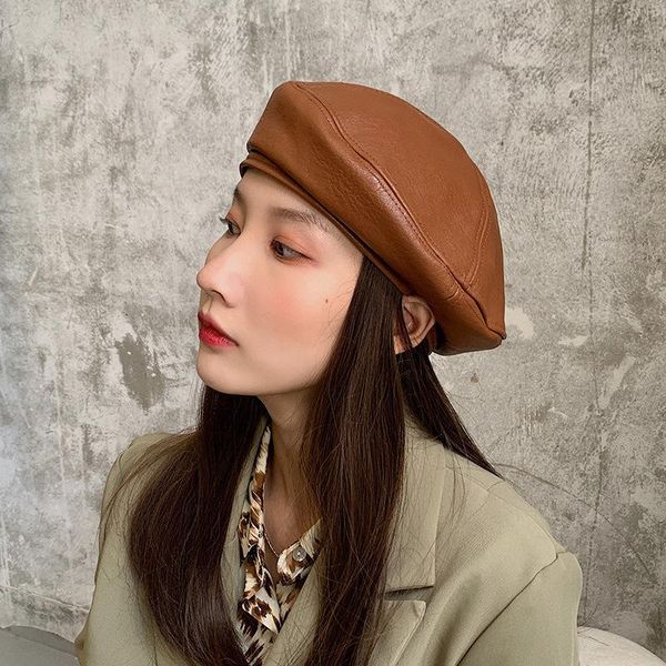 little hat hat female autumn and winter ins korean fashion brand joker retro british pu leather beret japanese online celebrity, Blue;gray
little hat hat female autumn and winter ins korean fashion brand joker retro british pu leather beret japanese online celebrity, Blue;gray