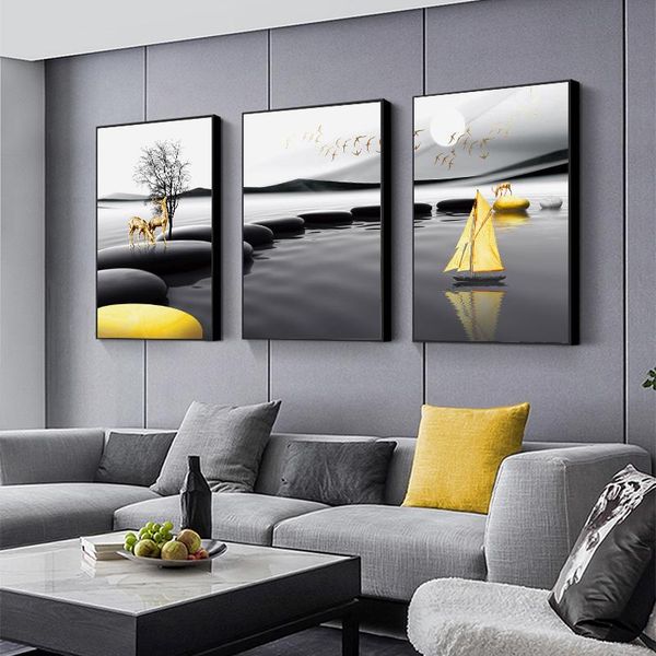 paintings modern landscape poster black yellow stone boat deer wall art canvas painting nordic print pictures living room decoration 
paintings modern landscape poster black yellow stone boat deer wall art canvas painting nordic print pictures living room decoration