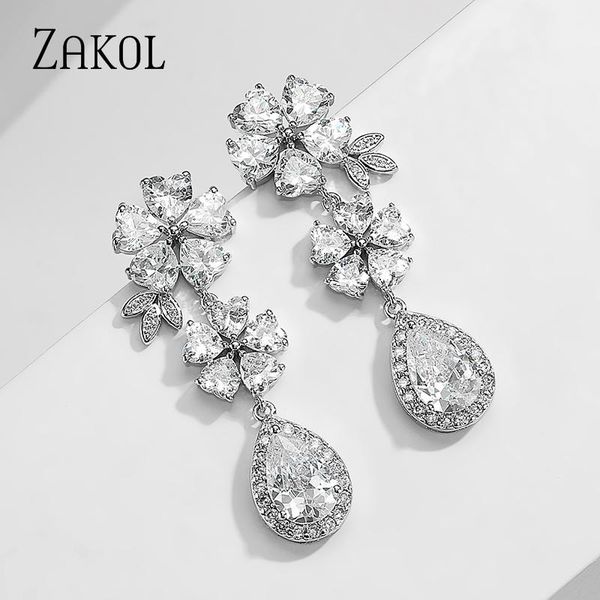 dangle & chandelier zakol white color cz zircon flower design water drops earrings for women bride jewelry gift fsep2634, Silver
dangle & chandelier zakol white color cz zircon flower design water drops earrings for women bride jewelry gift fsep2634, Silver