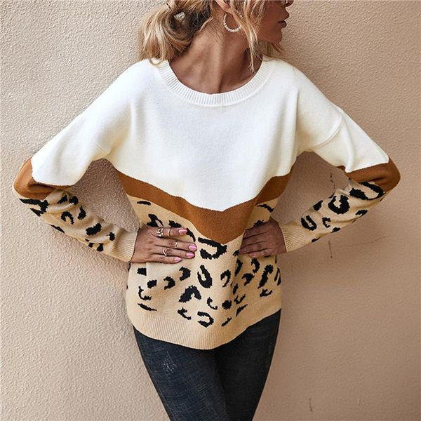 women's sweaters fashion leopard patchwork autumn winter 2021 ladies knitted sweater women o-neck long sleeve jumper pullovers top, White;black
women's sweaters fashion leopard patchwork autumn winter 2021 ladies knitted sweater women o-neck long sleeve jumper pullovers top, White;black