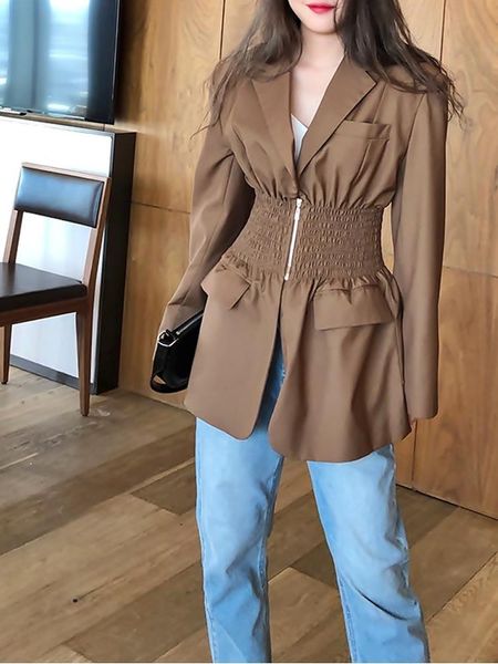 autumn golden brown pleated waist suit profile loose suit design sense niche women, White;black
autumn golden brown pleated waist suit profile loose suit design sense niche women, White;black