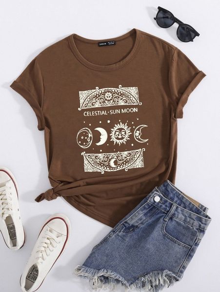 sun & letter graphic tee b6tf#, White