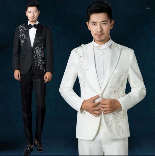 2020 new slim sequined stage costumes chorus singers emcee host suit men clothing groom wedding formal dress (suit +pants)1, White;black
2020 new slim sequined stage costumes chorus singers emcee host suit men clothing groom wedding formal dress (suit +pants)1, White;black
