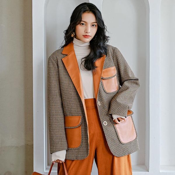 fashion tide new lady' leather jackets coat autumn and winter korean women long section lapel plaid warm suits pb779, White;black
fashion tide new lady' leather jackets coat autumn and winter korean women long section lapel plaid warm suits pb779, White;black