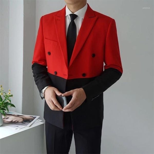 half black red white hombre double breasted masculino slim fit wedding prom stylish splice men blazer homme1, White;black
half black red white hombre double breasted masculino slim fit wedding prom stylish splice men blazer homme1, White;black