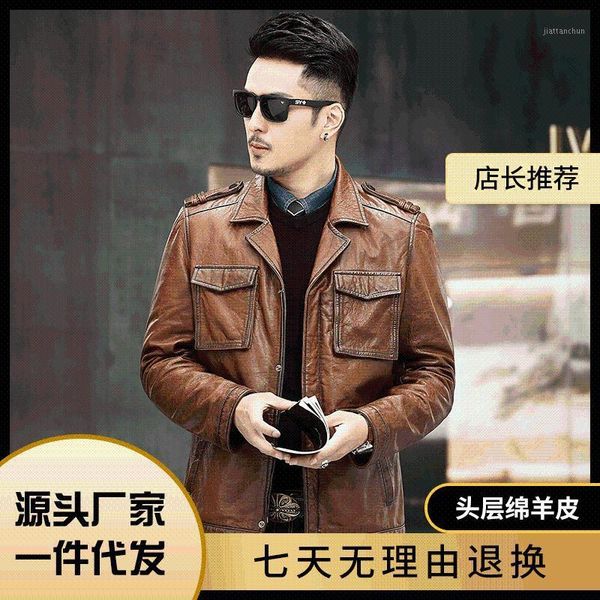 leather leather coat men's sheep oil wax tooling short jacket suit collar motorcycle fashion coat1, Black
leather leather coat men's sheep oil wax tooling short jacket suit collar motorcycle fashion coat1, Black
