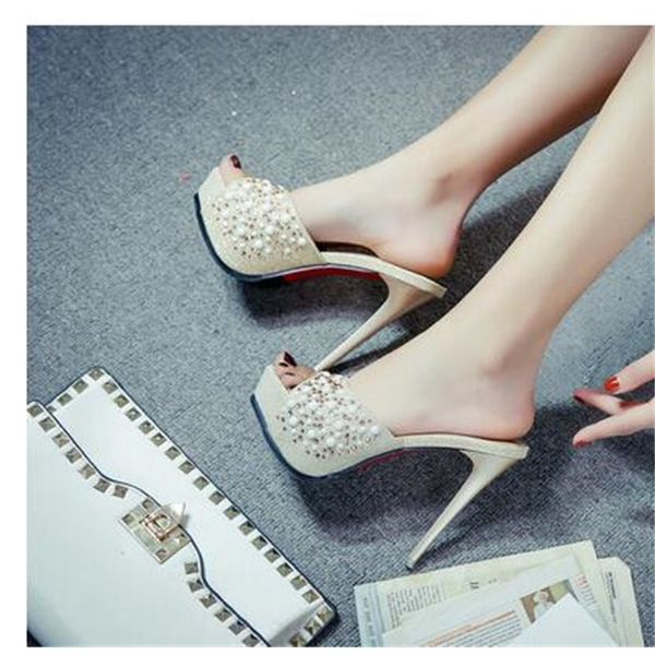 women elegant summer slides pearls high heel 12.5 centimeters the open foot bombs from female slide shoes e36x, Black
women elegant summer slides pearls high heel 12.5 centimeters the open foot bombs from female slide shoes e36x, Black