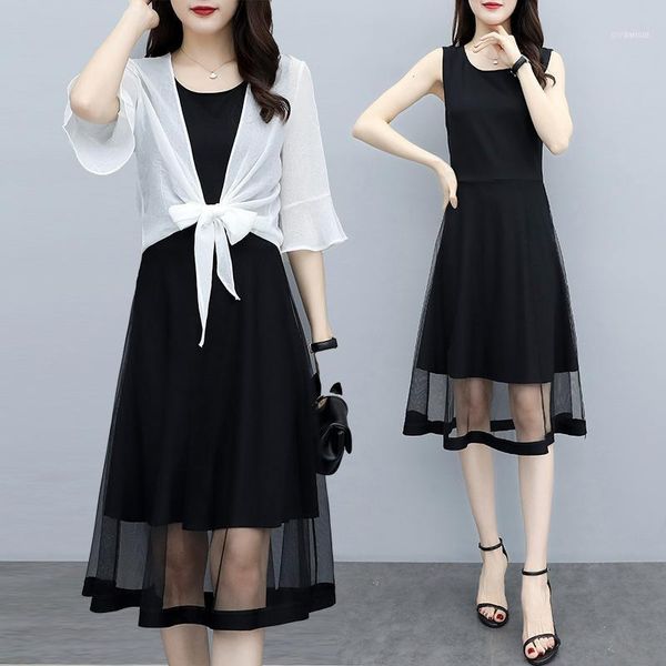 large plus elegant dress suit women chiffon shirt and sundress spaghetti strap dress two pieces set pink black big outfit11, White
large plus elegant dress suit women chiffon shirt and sundress spaghetti strap dress two pieces set pink black big outfit11, White
