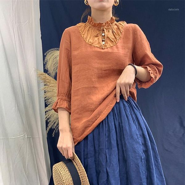 johnature new vintage linen ruffles collar loose women blouses 2020 autumn solid color three quarter sleeve tie female shirts1, White
johnature new vintage linen ruffles collar loose women blouses 2020 autumn solid color three quarter sleeve tie female shirts1, White