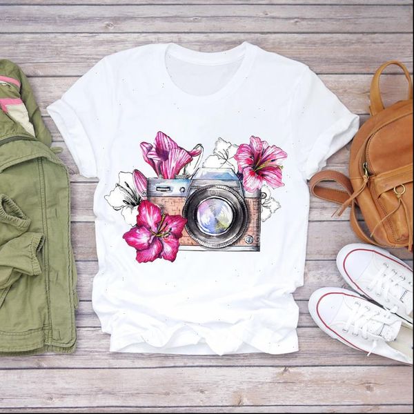 women 2021 summer flower camera floral printed short sleeve lady t shirts t shirt ladies womens graphic female tee, White
women 2021 summer flower camera floral printed short sleeve lady t shirts t shirt ladies womens graphic female tee, White