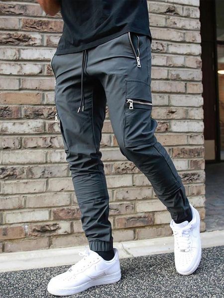 summer trends brand men's cargo pants zipper pockets sport pants male outdoor sport running training trousers casual sweatpants, Black 
summer trends brand men's cargo pants zipper pockets sport pants male outdoor sport running training trousers casual sweatpants, Black