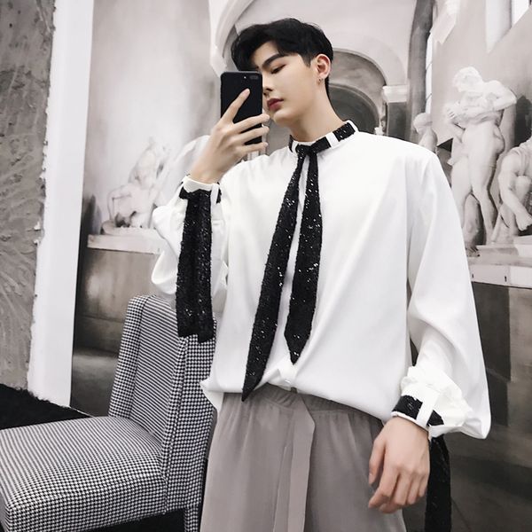 2021 New Autumn Designer Bow Tie Decoration Black White with Long Sleeves Men's Shirt Trend Korean Dress Cultural Shirt. A1FK
2021 New Autumn Designer Bow Tie Decoration Black White with Long Sleeves Men's Shirt Trend Korean Dress Cultural Shirt. A1FK