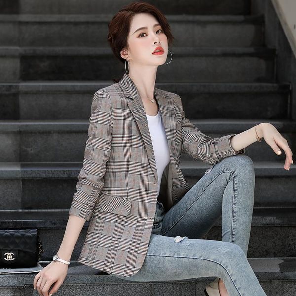 women gray blue khaki plaid single breasted blazer 2020 new arrival spring autumn s-4xl ladies jacket coat, White;black
women gray blue khaki plaid single breasted blazer 2020 new arrival spring autumn s-4xl ladies jacket coat, White;black