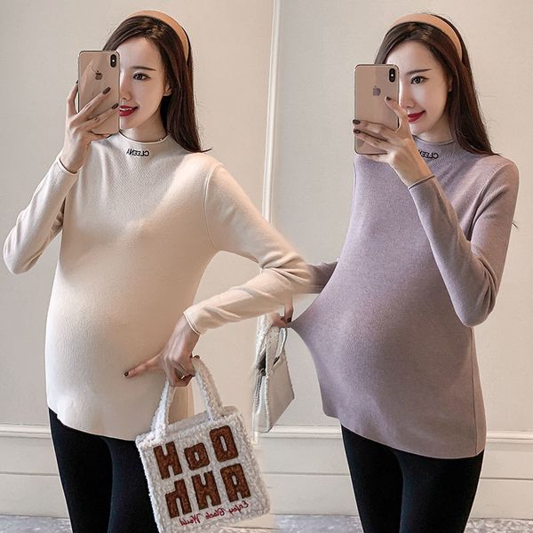 pregnant women's knitted bottoming with in autumn and fashionable half high collar winter plush warm sweater female, White
pregnant women's knitted bottoming with in autumn and fashionable half high collar winter plush warm sweater female, White