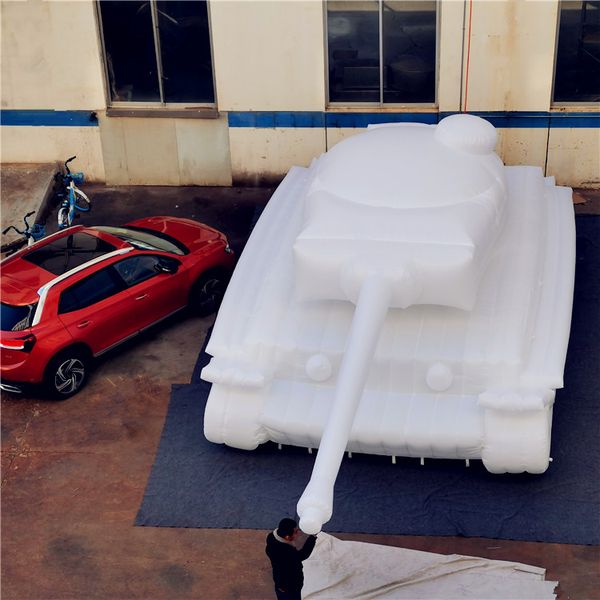 Image of Inflatables Pure White Tiger Tank With Blower for Exhibition or Advetisement Decoration