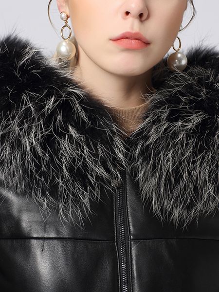 coat women's raccoon skin collar, genuine leather winter down jacket with long hood, chaquets djmb, Black
coat women's raccoon skin collar, genuine leather winter down jacket with long hood, chaquets djmb, Black