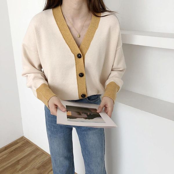 autumn contrast patchwork women's sweaters long sleeve single breasted v-neck knitted female cardigan sweet school lady sweater1, White
autumn contrast patchwork women's sweaters long sleeve single breasted v-neck knitted female cardigan sweet school lady sweater1, White
