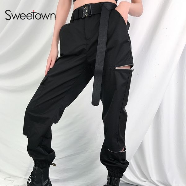 sweetown street style chic hippie pants women streetwear summer black pockets zipper open hip hop high waist trousers y200114, Black;white
sweetown street style chic hippie pants women streetwear summer black pockets zipper open hip hop high waist trousers y200114, Black;white
