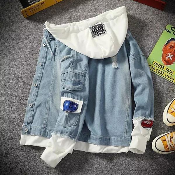 men's jackets men denim jacket spring autumn slim fit hooded jean coats male casual streetwear hip hop outerwear 2021 clothing, Black;brown
men's jackets men denim jacket spring autumn slim fit hooded jean coats male casual streetwear hip hop outerwear 2021 clothing, Black;brown
