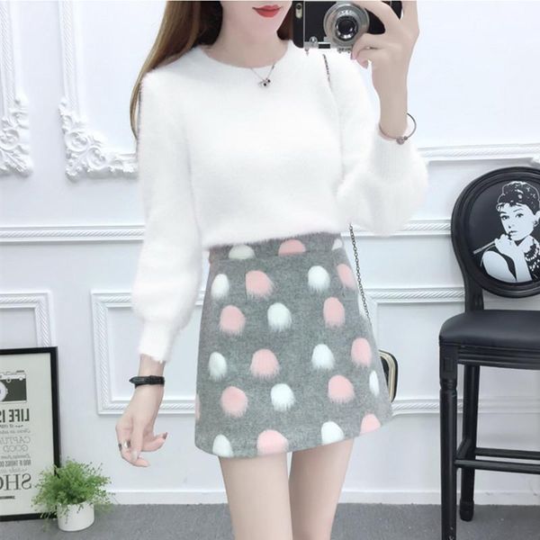 fashion skirt female 2021 new mink velvet polka dot skirt fake woolen, Black