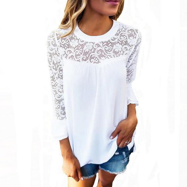 causal women blouses shirts ladies 3 /4 sleeve frill hollow out o -neck ladies lace shirt, White
causal women blouses shirts ladies 3 /4 sleeve frill hollow out o -neck ladies lace shirt, White
