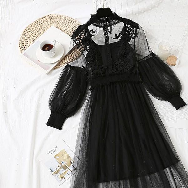 robe femme women dress roupa feminina women fashion flower embroidered dresses lantern sleeve button two piece dress, Black;gray
robe femme women dress roupa feminina women fashion flower embroidered dresses lantern sleeve button two piece dress, Black;gray