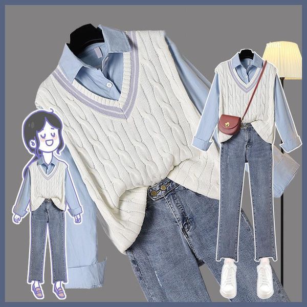 3 piece plus size 2xl solid shirts sweet vests ankle length jeans office lady womens daily casual trendy chic women sets elegant, Gray
3 piece plus size 2xl solid shirts sweet vests ankle length jeans office lady womens daily casual trendy chic women sets elegant, Gray