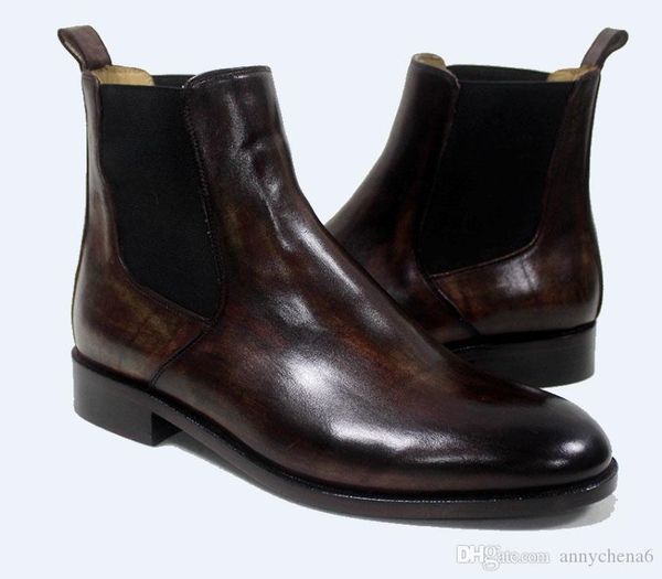 men boots custom handmade patina brown round toe elastic brand ankle boots genuine calf leather bt-07, Black
men boots custom handmade patina brown round toe elastic brand ankle boots genuine calf leather bt-07, Black