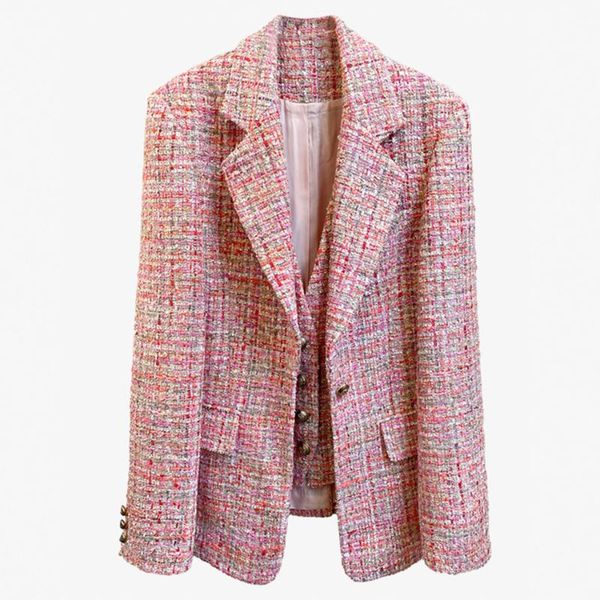 2021 spring and autumn women's fake two-piece fashion jacket lapel long sleeve single breasted pink party coat, Black;brown
2021 spring and autumn women's fake two-piece fashion jacket lapel long sleeve single breasted pink party coat, Black;brown