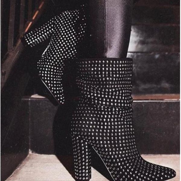 fashionable shoes with rivets for parties night club women's shoes with high heels with zippers; short winter women's boots. ggx-0, Black
fashionable shoes with rivets for parties night club women's shoes with high heels with zippers; short winter women's boots. ggx-0, Black