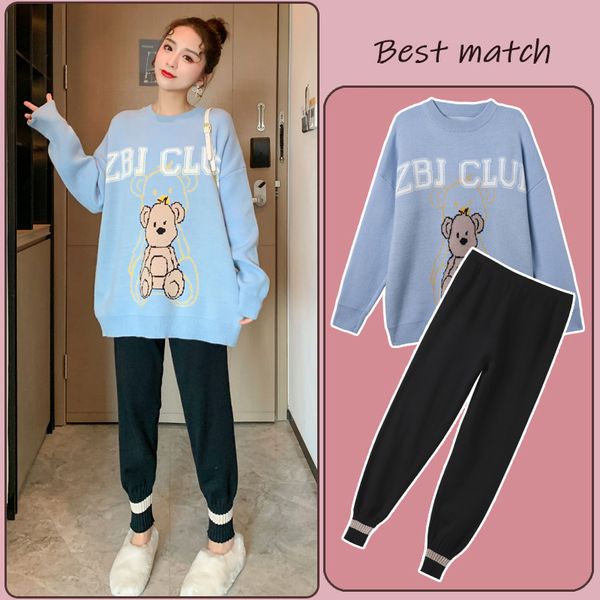 net red fashionable foreign style medium length pregnant women's sweater autumn and winter two piece suit, White
net red fashionable foreign style medium length pregnant women's sweater autumn and winter two piece suit, White