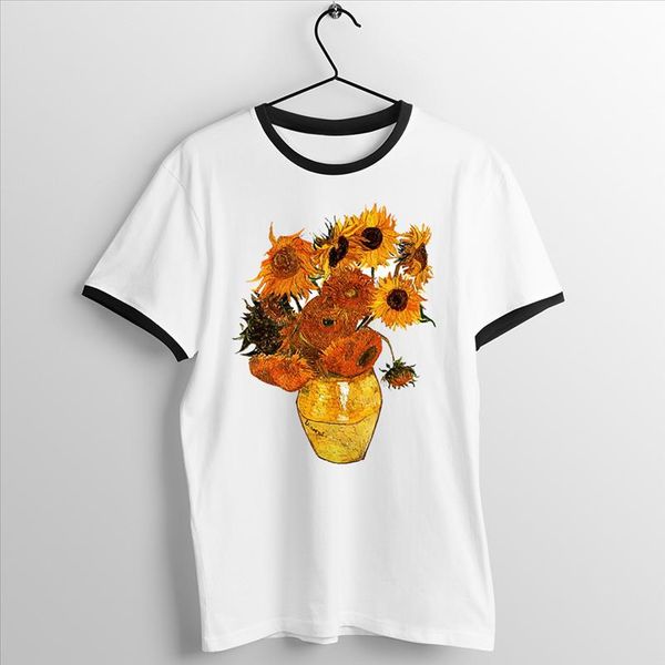 t shirt black trim vase with daisies by vincent van gogh starry night awesome printed tee, White
t shirt black trim vase with daisies by vincent van gogh starry night awesome printed tee, White