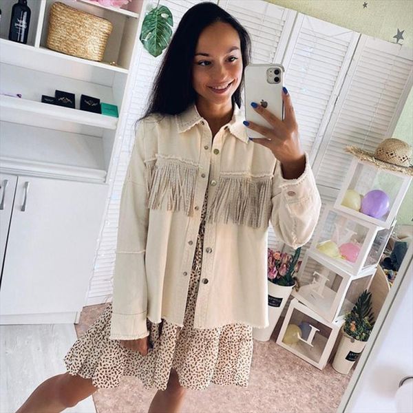 2020 new spring autumn fashion streetwear oversize tassel jacket vintage long sleeve rivet loose coat female casual, Black;brown
2020 new spring autumn fashion streetwear oversize tassel jacket vintage long sleeve rivet loose coat female casual, Black;brown