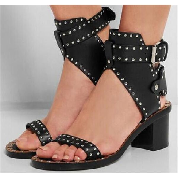 2020 rivest heels thick studded buckles leather women's see new toe open sandals shoes gn37, Black
2020 rivest heels thick studded buckles leather women's see new toe open sandals shoes gn37, Black