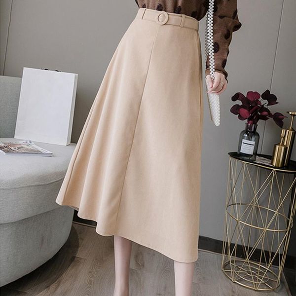 2020 new solid color women midi skirts autumn fashion korean style high waist ladies a-line skirts with belt female, Black
2020 new solid color women midi skirts autumn fashion korean style high waist ladies a-line skirts with belt female, Black