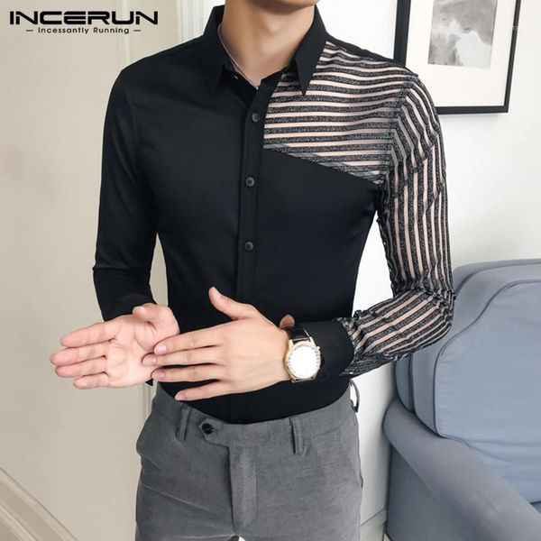 incerun men striped shirts casual long sleeve lapel camisa fashion patchwork blusas man black transparent shirt streetwear 5xl1, White;black
incerun men striped shirts casual long sleeve lapel camisa fashion patchwork blusas man black transparent shirt streetwear 5xl1, White;black