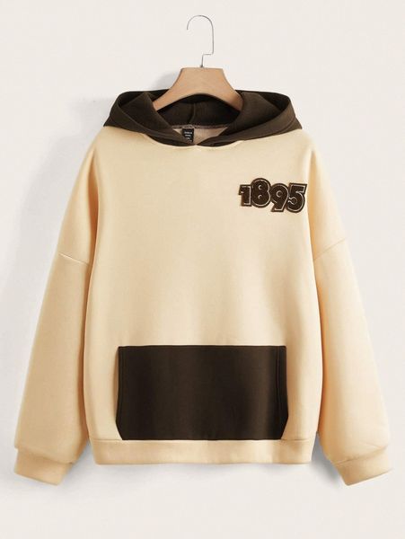 plus number patch detail two tone drop shoulder thermal lined hoodie f2hc#, Black
plus number patch detail two tone drop shoulder thermal lined hoodie f2hc#, Black