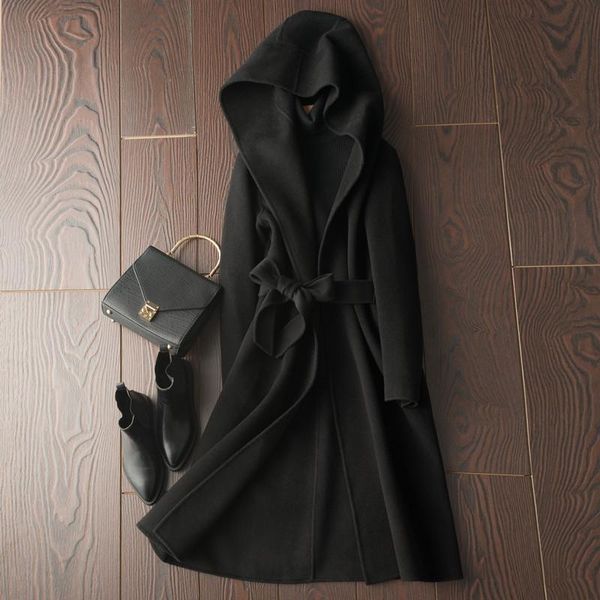 women's wool & blends luxury ladies real cashmere soft long overcoat outwear sleeve manteau femme hiver elegant m703, Black
women's wool & blends luxury ladies real cashmere soft long overcoat outwear sleeve manteau femme hiver elegant m703, Black