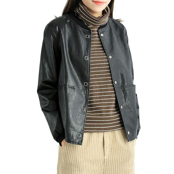 women's leather & faux women jacket casual o neck jackets for slim motorcycle pu solid pockets coats, Black
women's leather & faux women jacket casual o neck jackets for slim motorcycle pu solid pockets coats, Black
