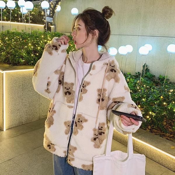 bear lambs wool female winter thick loose hooded faux fur zipper white black brown warm jacket
bear lambs wool female winter thick loose hooded faux fur zipper white black brown warm jacket