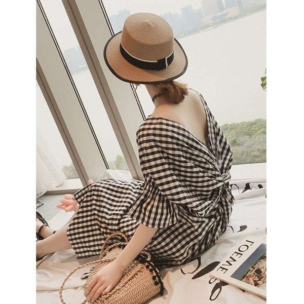 and plaid summer dress women's spring new mid length cool wind minimalist super fairy v-neck open back long skirt, Black;gray
and plaid summer dress women's spring new mid length cool wind minimalist super fairy v-neck open back long skirt, Black;gray
