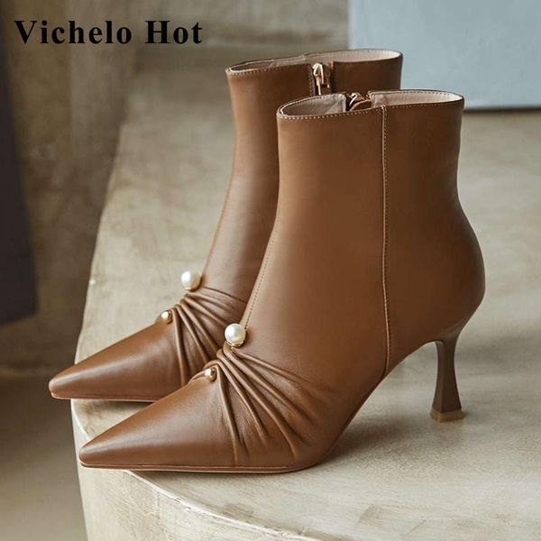 vichelo natural leather pointed toe high heel pearl pleated special design beauty lady daily wear elegant ankle boots l90, Black
vichelo natural leather pointed toe high heel pearl pleated special design beauty lady daily wear elegant ankle boots l90, Black