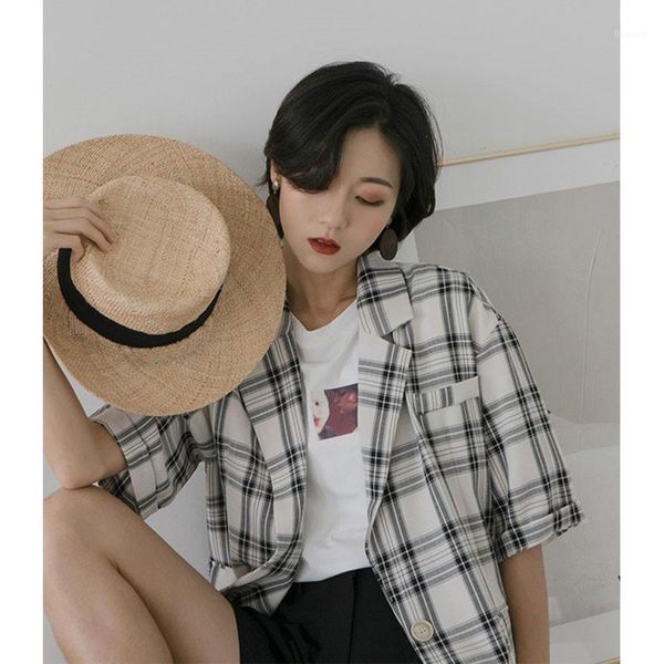 women suit jacket 2020 retro plaid jacket short paragraph five sleeves loose small suit outdoor casual spring summer a2891, Black;brown
women suit jacket 2020 retro plaid jacket short paragraph five sleeves loose small suit outdoor casual spring summer a2891, Black;brown