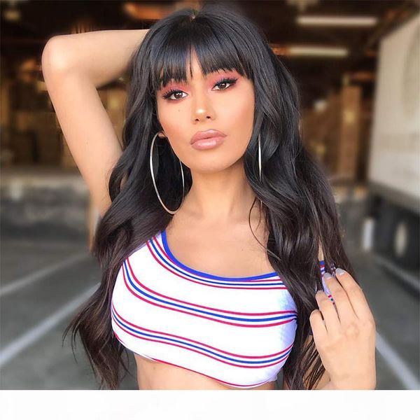 long wavy wig with bangs synthetic wigs for black women, black wig heat resistant for party
long wavy wig with bangs synthetic wigs for black women, black wig heat resistant for party